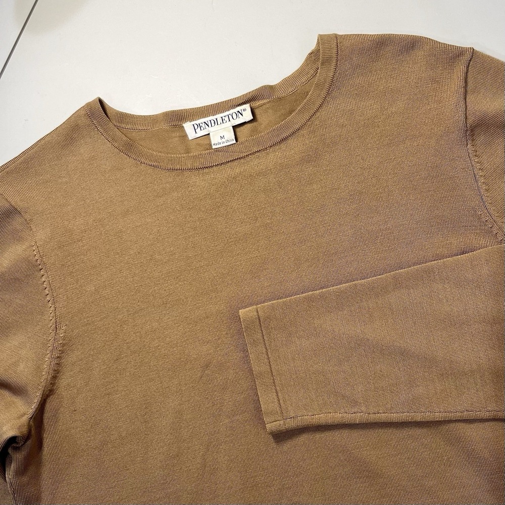 Pendleton Womens Silk Blend Round Neck Top Sz M Brown Casual Office Nature Norm‎